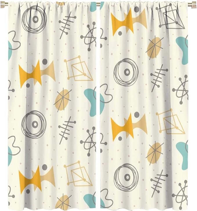 JESTRONRY Mid Century Modern Curtains,Vintage 1950s Atomic Stars Abstract Geometric Shapes Window Treatments Curtains for Living Room Bedroom Kitchen Bathroom Home Decor C 55x63in