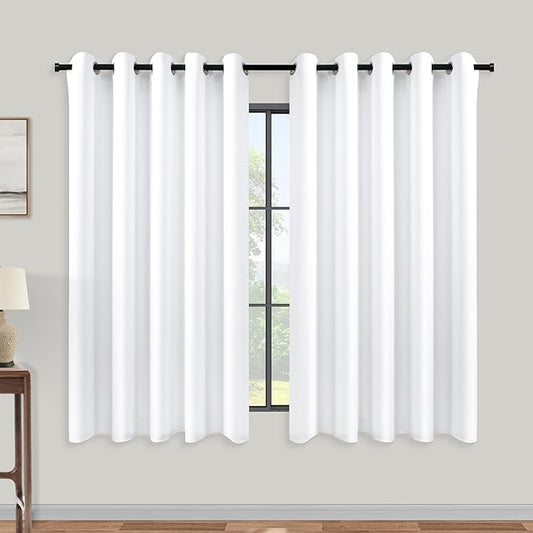 KOUFALL White Room Darkening Curtains 60x48 Inch Long,Blackout Short Window Curtains 48 Inch Length for Bedroom Bathroom 2 Panels Set