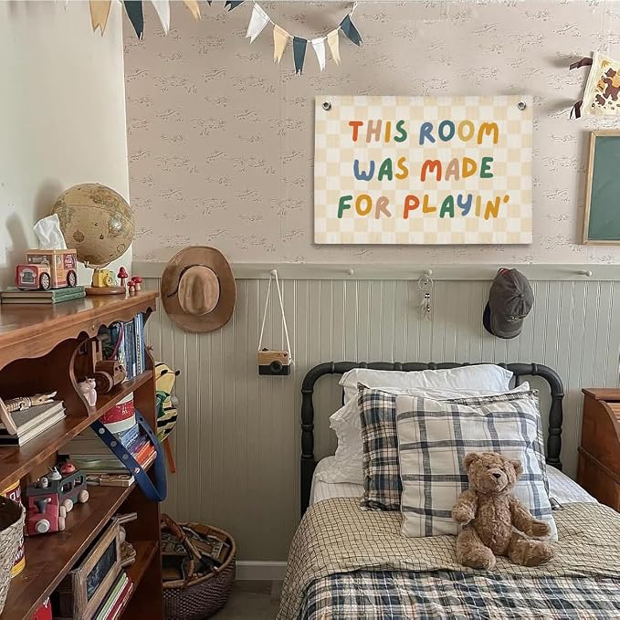 Playroom Wall Decor, Playroom Decor Hanging Linen Banner, Play Room Wall Decor for Nursery Nursery, 20x30 Inch