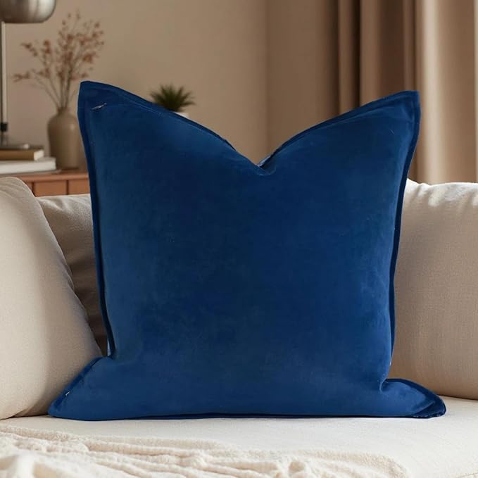 Velvet Pillow Cover Blue 18x18 Inch - Luxury Crushed Velvet Decorative Throw Pillow Case for Living Room Sofa Bed (1 Pack)
