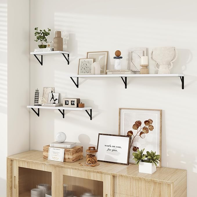 Dreamland Deep Floating Shelves for Wall, 30W x 8D Wall Shelves, Set of 2, 30 inch Floating Shelf with Sturdy Metal Brackets for Living Room, Bathroom, Bedroom and Kitchen, White