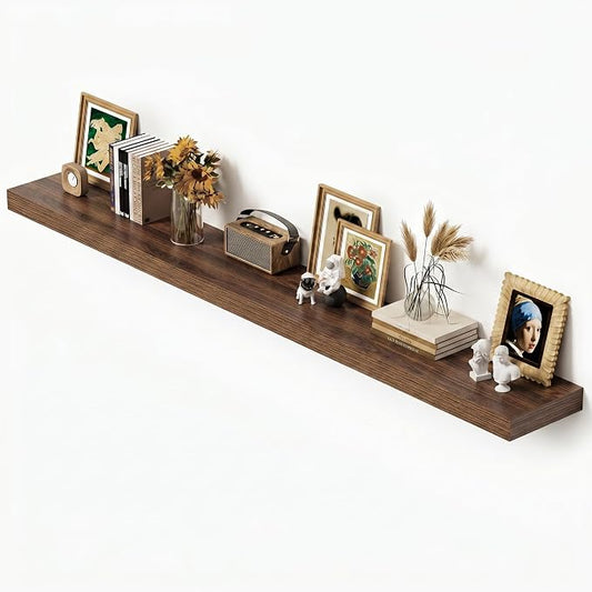 Vivelove 12 Inch Deep Floating Shelves 72 inch Long, 72 x 12 Wide Wall Shelves with Invisible Brackets, for Bedroom Bathroom Living Room Kitchen Office, Farmhouse Home Decor, Set of 1, Walnut