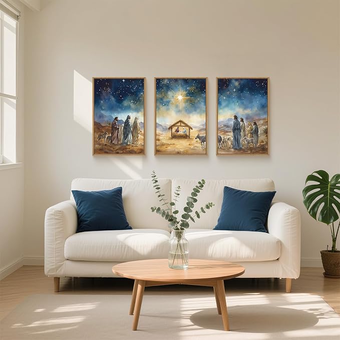 LHIUEM Large Bible Christian Religious Framed Canvas Wall Art Set,Birth of Jesus Nativity Wall Decor,Christmas Mary and Joseph Artwork for Living Room,Bedroom,Dining Room,Office -24"x36"x3