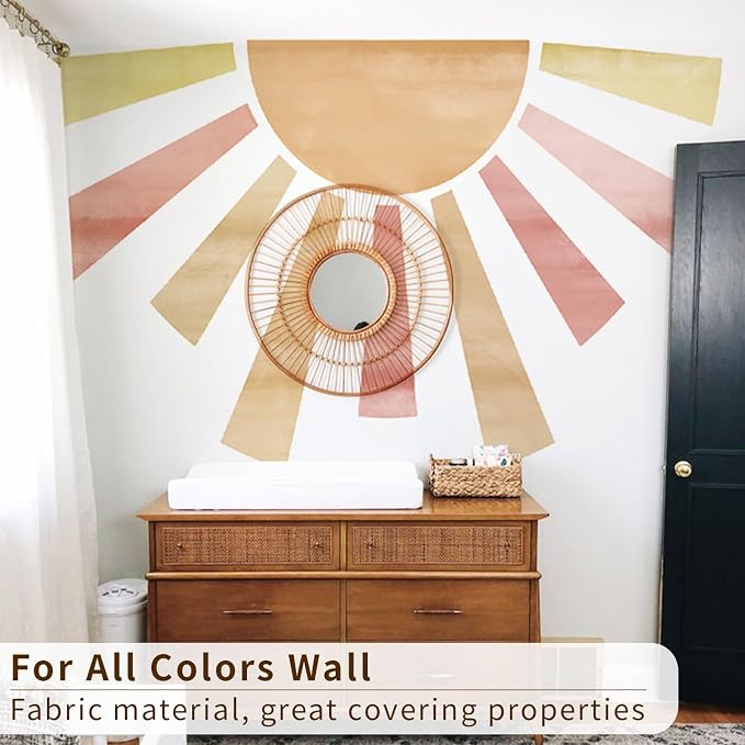 Large Fabric Watercolor Boho Half Sun Wall Decals Peel and Stick, Pastel Sunrise Wall Murals Stickers, Sunshine Wall Art Decor for Kids Room Playroom Nursery Bedroom, 94.49" x 57.48"