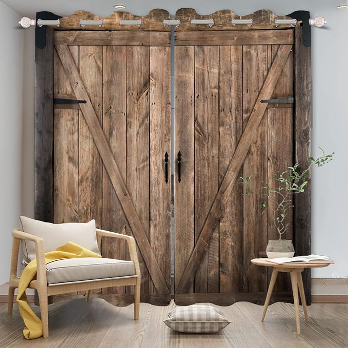 Rustic Curtains Vintage Wood Barn Door Old Garage Door American Native Country Farmhouse Farm Style Rural Art Architecture Living Room Bedroom Window Drapes Treatment,42x96 inch,2 Panels
