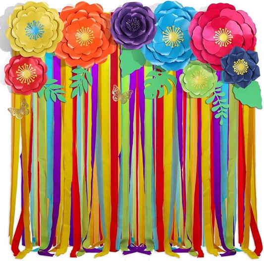 Mverse Paper Flowers Decorations for Wall, Giant 3D Handmade Artificial Flowers Bouquet with Leaves and Butterflies, 14 Pc. Kit, Elegant Decor Nursery, Wedding and Baby Shower Décor (Multicolor)