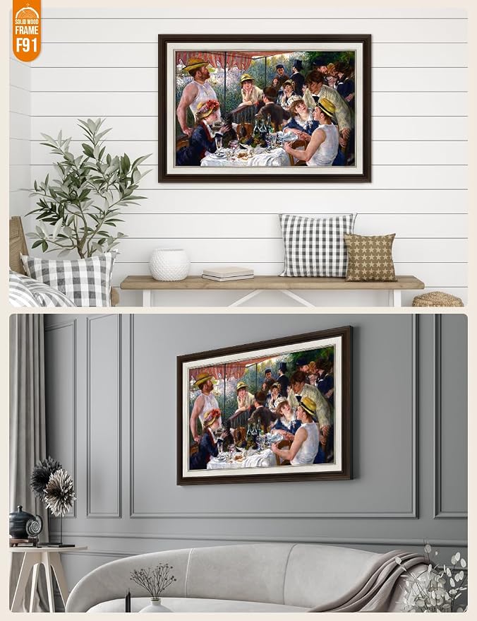DECORARTS - Luncheon of the Boating Party by Pierre-Auguste Renoir. World Famous Giclee Canvas Reproduction with Custom Frame Options, Elegant Wall Art for Dining Room or Living Space, Ready to Hang