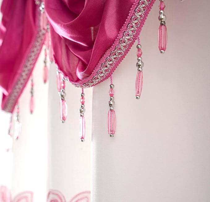 Petrichor Embroidered Sheer Curtain 2 Panels Set - Luxury Window Curtain Attached Valance with Satin Backing and 2 Tie Backs for Living Room,Dining Room, 54x84 inches, Rose