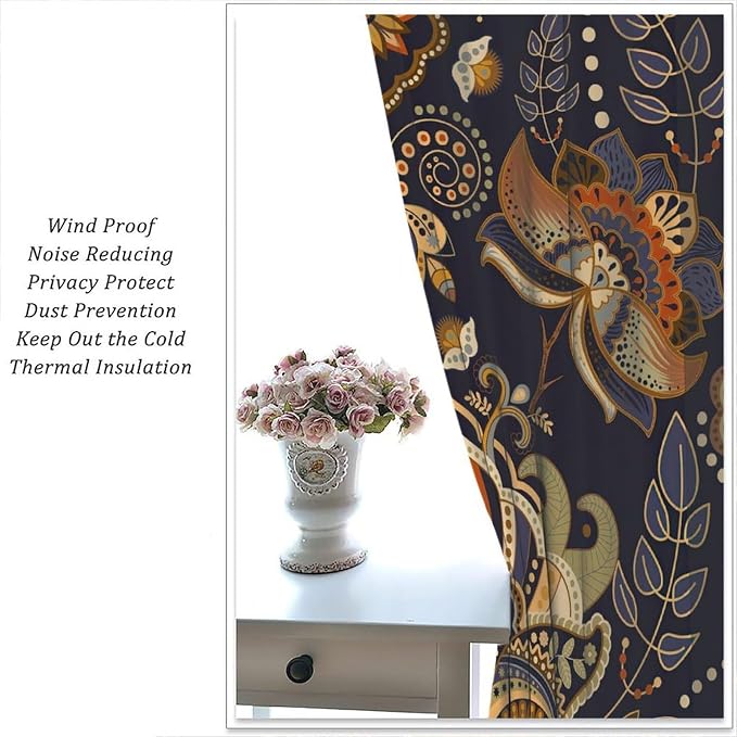 Bohemian Printed Curtains, Tribal Abstract Floral and Botanical Pattern Window Treatments, Blackout Curtains for Bedrooms, Living Rooms, Kitchens Offices42X54 Inch
