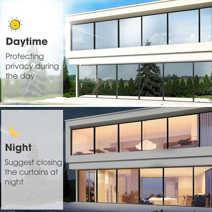 Viseeko Window Tint for Home Window Privacy Film See Out Not in Reflective One Way Window Film UV Sun Heat Blocking Window Film Static Cling for Home Office