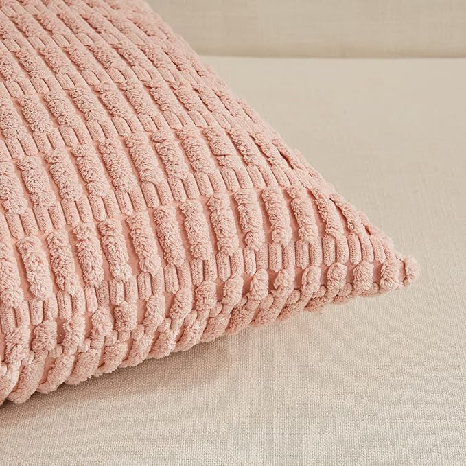 Fancy Homi 4 Packs Decorative Throw Pillow Covers for Living Room Couch Bed, Modern Farmhouse Boho Home Décor Accent Cushion Case, 26" x 26", Blush Pink