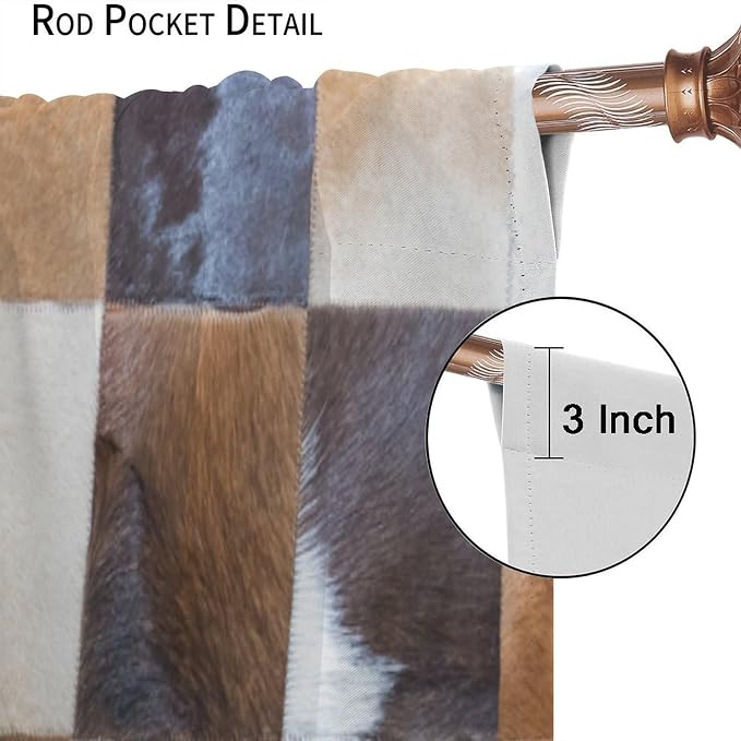Cowhide Blackout Curtain, Retro Animal Spotted Brown Cow Texture Print Drapes, Rod Pocket Window Treatments 2 Panels Curtains for Nursery Bedroom Living Room Kitchen Decor 42" W X 54" L