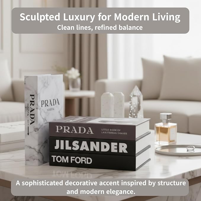 PROBENEX 4 Pcs Decorative Books | Faux Marble Cardboard Coffee Table Decor | Minimalist Modern Look - Not Real, No Pages Inside - Arrives Flat, Tool-Free 2-Min Setup
