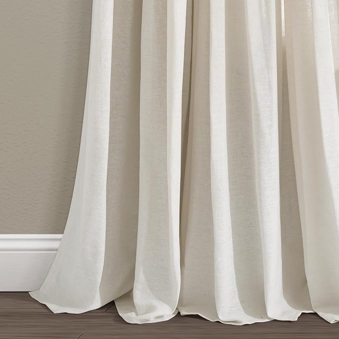 Lush Decor Linen Button Window Curtain Panel, Single, 40" W x 84" L, Off White - Rustic Decor - Color Block Modern Farmhouse Curtains For Living Room, Bedroom & Dining Room