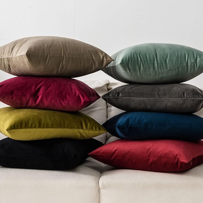 Sage Soft Velvet Throw Pillow Covers 24x24 inch Set of 2 for Sofa Couch Bed Living Room Decorative Luxury Solid Rectangle Cushion Covers Case with Zipper