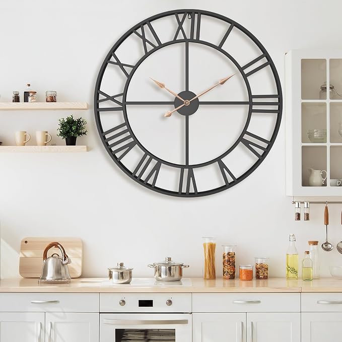 36 Inch Extra Oversized Large Giant Modern Decorative Wall Clock,Vintage Industrial Farmhouse Black Metal Big Roman Numeral Large Clocks for Living Room Decor,Entrance Fireplace,Dining Room