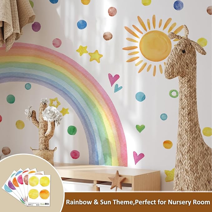 Large Sunshine Nursery Decor, Smile Sun and Color Bloom Wall Decal for Playroom, Classroom and Party, Watercolor Dreamscape