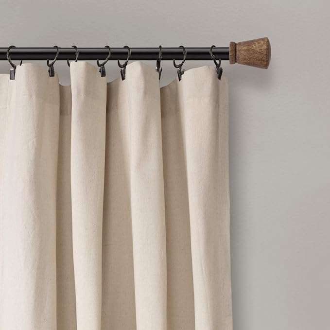 Lush Decor Linen Button Window Curtain Panel, Single, 40" W x 108" L, Linen - Country Curtains - Rustic Decor - Color Block Modern Farmhouse Curtains For Living Room, Bedroom & Dining Room