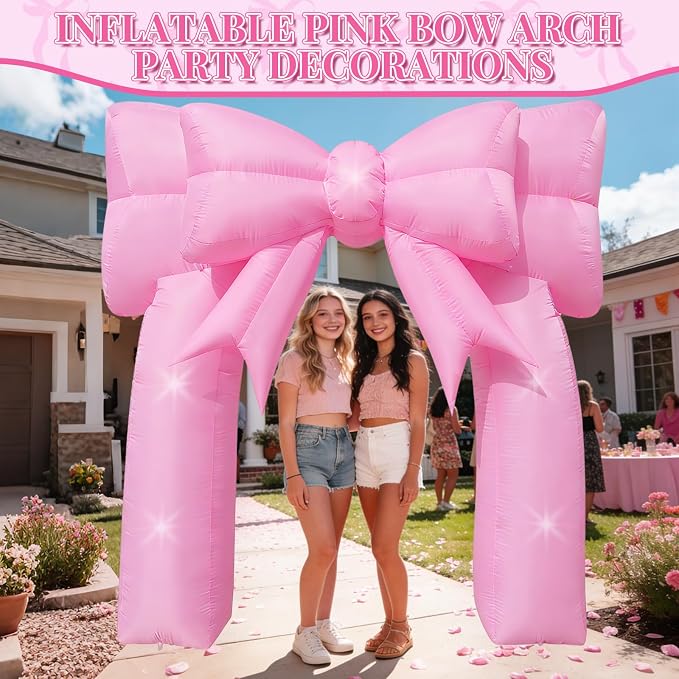 9FT Pink Bow Inflatable Arch Outdoor Decorations Giant Blow-up Bow Arch Built-in 5 LED Lights for Pink Birthday Party Decor Wedding Coquette Bachelorette Bridal Party Supplies Yard Garden Lawn