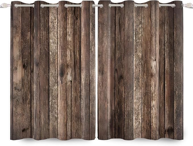 Rustic Old Brown Window Curtains Vintage Wood Barn Door Curtains Retro Wood Planks American Rustic Rural Garage Door Drapes Door Native Farmhouse Decor Window Treatments,53x45 inch,2 Panels