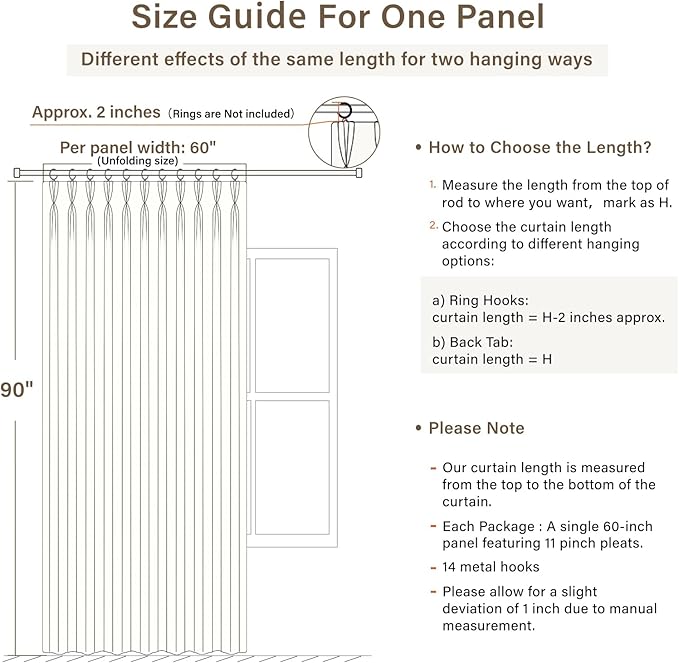 CAPALOCA Pinch Pleated Curtains for Sliding Glass Doors, Linen Blackout Sliding Door Curtains 90 inches Long for Bedroom,Pinch Pleated Drapes for Living Room, 60" W x 90" L (Pack of 1), Natural