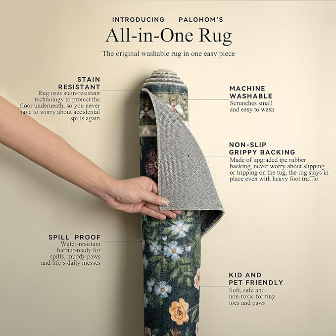 Area Rugs 9x12 Living Room: Washable Rugs for Bedroom Vintage Stain Resistant Non Slip Low Pile Soft Large Carpet for Kitchen Dining Room Farmhouse Kids Room Nursery Playroom