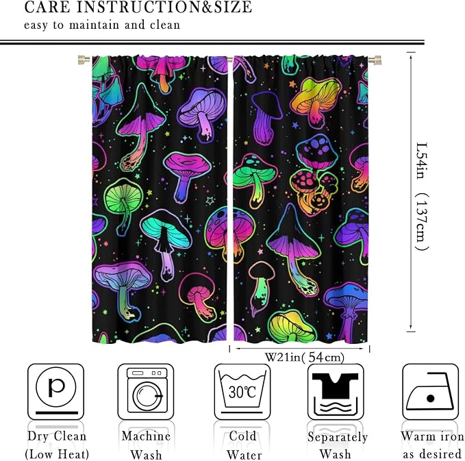 Mushroom Curtains Colorful Cartoon Plant Print Window Treatments for Bedroom Living Room Kitchen Fantasy Psychedelic Mushroom Window Drapes 2 Panels Set,Total Size 42 x 54 Inch