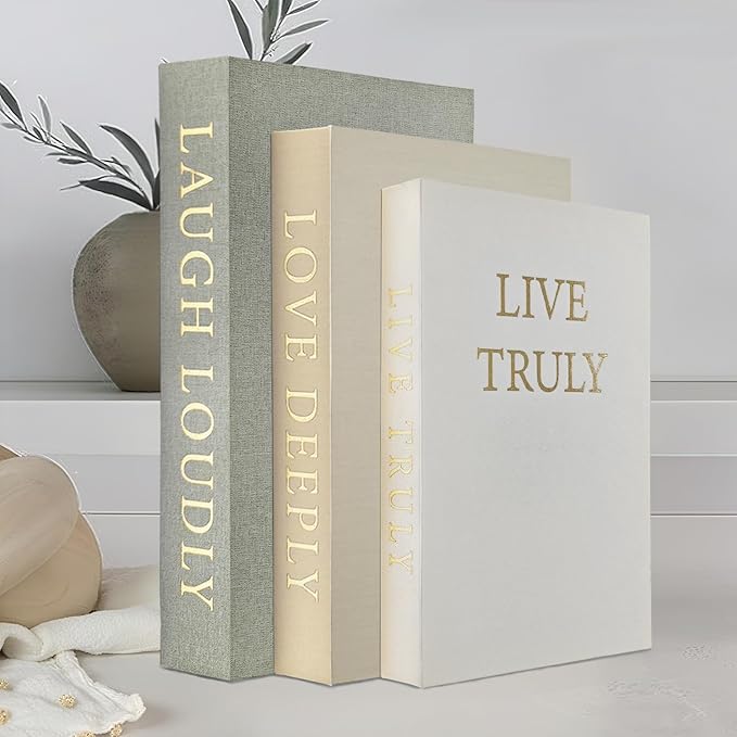 Aesthetic Decorative Books, Set of 3 Linen Fake Book Boxes, Faux Book Decor for Coffee Table, Bookshelf, Entryway Tables
