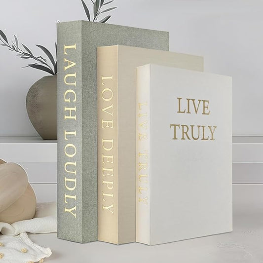 Aesthetic Decorative Books, Set of 3 Linen Fake Book Boxes, Faux Book Decor for Coffee Table, Bookshelf, Entryway Tables