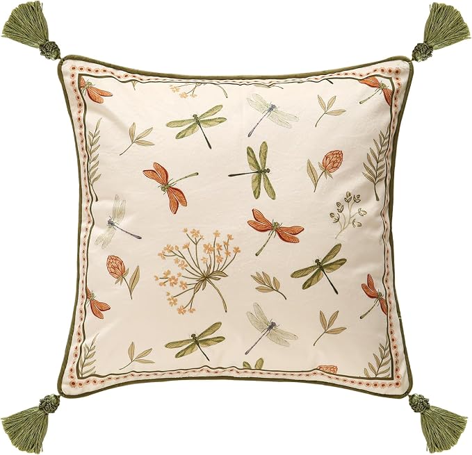 ISAENNE Designer Vintage Velvet Throw Pillow Cover,18"x18"-Grace B | Pillow Cover,Concealed Zipper Design,Dragonfly Pattern,Sofas,Bedroom,Living Room,Lounge Chairs,All Season Home Decor