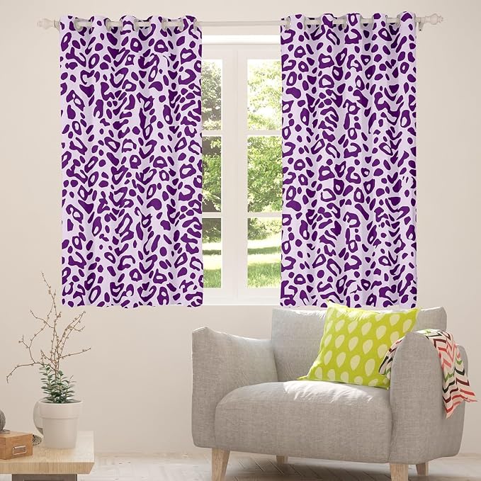 Feelyou Cute Leopard Room Darkening Blackout Curtain Cheetah Curtains for Bedroom Living Room Boys Girls Purple Animal Print Blackout Curtains (2 Panels, 38 x 45 Inch) Safari Window Treatments