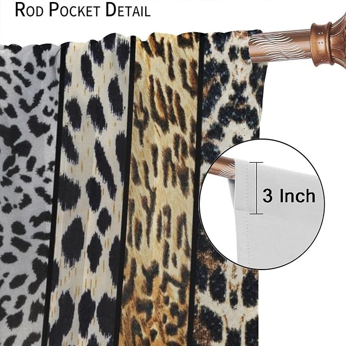 Leopard Print Blackout Curtains, Rustic Wild Animal Skin Farmhouse Fur Leopard Print Rod Pocket Curtain Window Treatments 2 Panels Drapes for Nursery Bedroom Living Room Kitchen Decor 42"W X 54"L