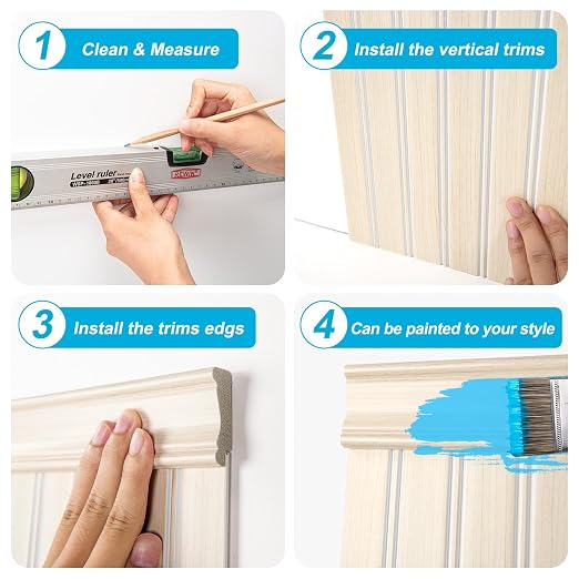 Art3d Wainscotting Wall Panel Kit, 37.8" Tall Beadboard Panels for Walls, Polystyrene Board and Batten Wall Panel Kit, Easy DIY Decorative Trim for Living Room, Kitchen, Bedroom – Covers 31 Sq.Ft