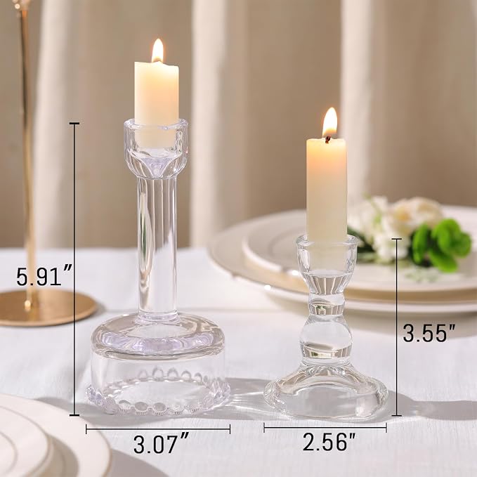 Lanttu 6 Pcs Clear Glass Candlestick Holders Taper Candle Holder Bulk | Crystal Candle Holders for Wedding, Table Centerpiece, Home Decoration