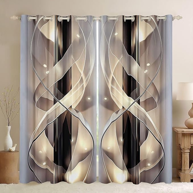 jejeloiu Gold Curtains for Bedroom Living Room Abstract Blackout Shades Strip Lines Room Darkening Curtain Moden Window Treatments, 2 Panels 42 x 90 Inch Gold Black Decor