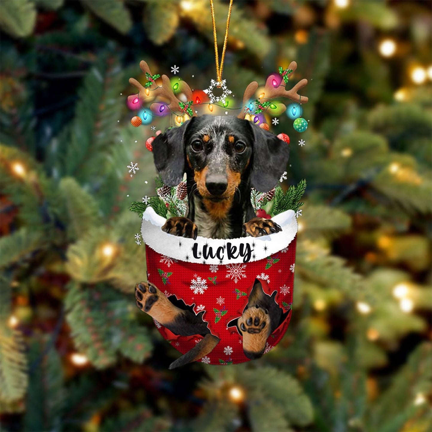 Dapple Dachshund Dog Christmas Ornament, Dapple Dachshund in Snow Pocket Christmas Tree Ornament, Dog Lovers Gift Idea Xmas Decor, Christmas Decorations for Tree, Christmas Ornament Gift for Dog Lover