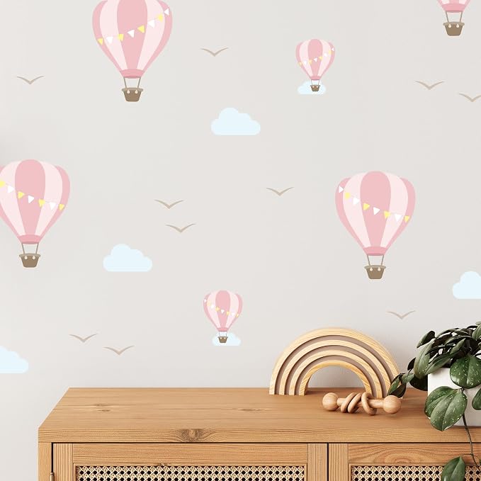 Removable Wall Decals for Kids Room – Peel and Stick Wall Stickers for Girls & Boys Bedroom, Playroom & Nursery – Easy to Apply Wall Decor - Hot Air Balloons