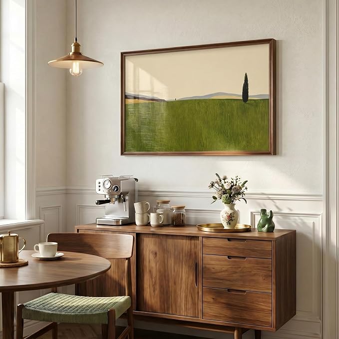 Vintage Framed Green Abstract Landscape Wall Art, Modern Sage Green Canvas Paintings Artwork for Walls, Rustic Tree Nature Pictures for Living Room Bedroom Dining Room Office Wall Decor, 24x36 In