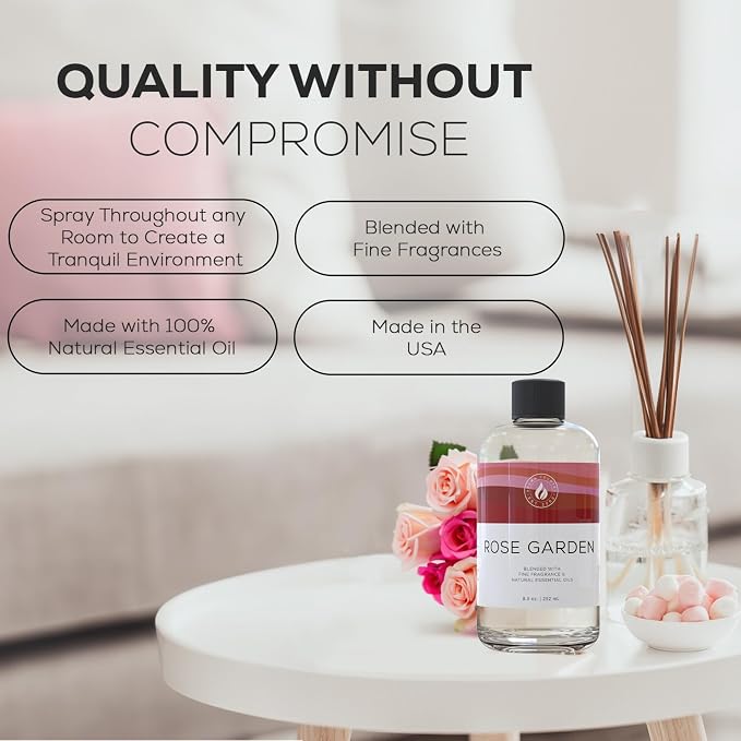 Aroma Country Rose Garden Luxury Diffuser Oil Refill (8.5 Fl Oz) | Hotel-Inspired • Long-Lasting Home Fragrance • for Aromatherapy, Reed Diffusers, Diffuser Machines & Room Sprays