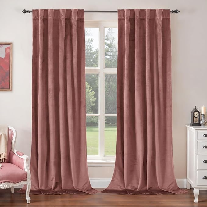 BGment Dusty Rose Pink Velvet Curtains 84 inches 2 Panels for Living Room, Luxury Thermal Insulated Blackout Noise Reduce Super Soft Back Tab and Rod Pocket Window Curtains for Bedroom, 38 x 84 Inch