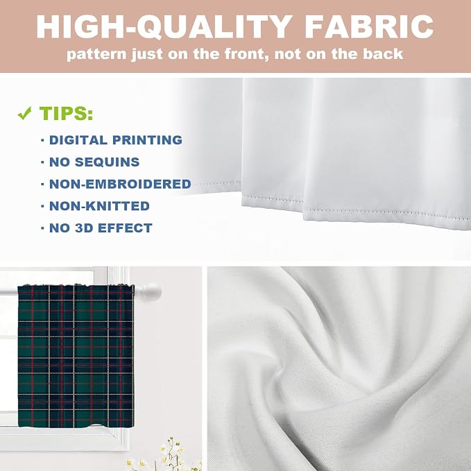 Shrahala Tartan Plaid Tier Curtains for Kitchen Windows,Green Scottish Fabric Kilt Twill Woven Window Curtain Panels Multilayer Polyester Blackout for Living Room Bathroom 2 Pack 26 x 24 in