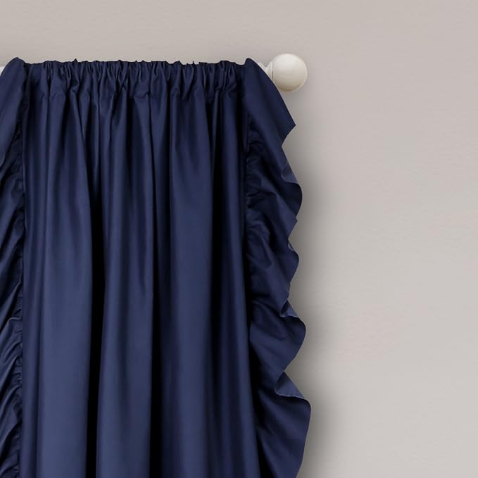 Lush Decor Reyna Ruffle Window Curtain Panel Set, 54" W x 84" L, Navy-Flowy Curtain Set-Romantic Ruffle Curtains for Bedroom, Living Room, or Dining Room-Farmhouse & Cottage Home Decor (Pack of 8)