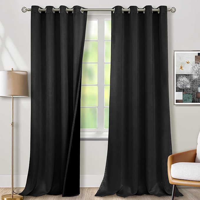 BGment Black Blackout Curtains 95 Inches Long 2 Panels Set for Living Room, Thermal Insulated 100% Light Blocking Curtains & Drapes, Grommet Soundproof Curtains for Bedroom Window, Each 52 Wide