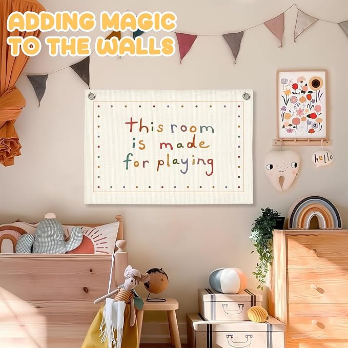 Playroom Decor Canvas Banner "This Room Was Made For Playing Flag Wall Decor, Nursery Canvas Art, Playroom Wall Hanging Flag Decorations for Kids Boy Girl Nursery Toddler Room Bedroom, 30x20 Inch