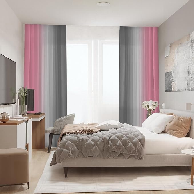 Pink Curtains 84 Inch Length 2 Panel Set Pink and Grey Ombre Curtains for Living Room Bedroom Farmhouse Ombre Light Filtering Window Curtain Modern Abstract Gradient Drapes