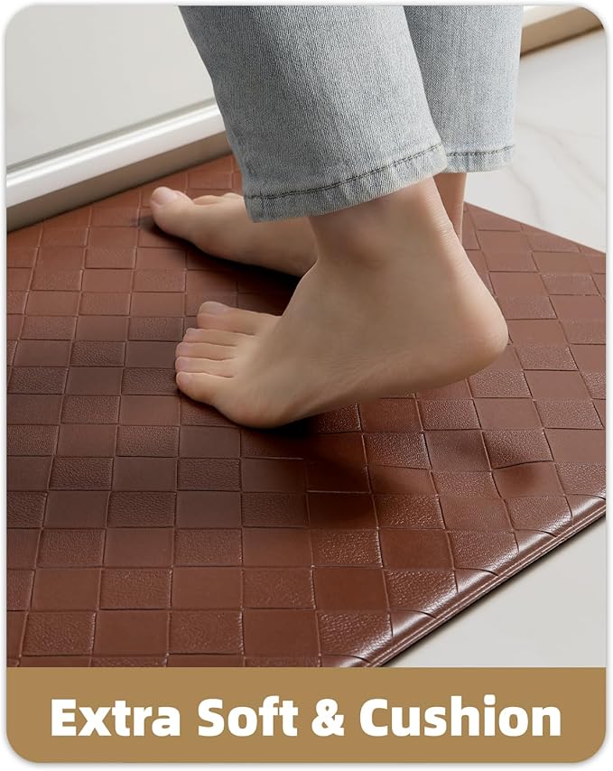 Color&Geometry Anti Fatigue Cushioned Kitchen Floor Mats,17"X47",Runner Rug Non Slip Waterproof,Memory Foam Padded Standing Mat for Front Sink,Brown