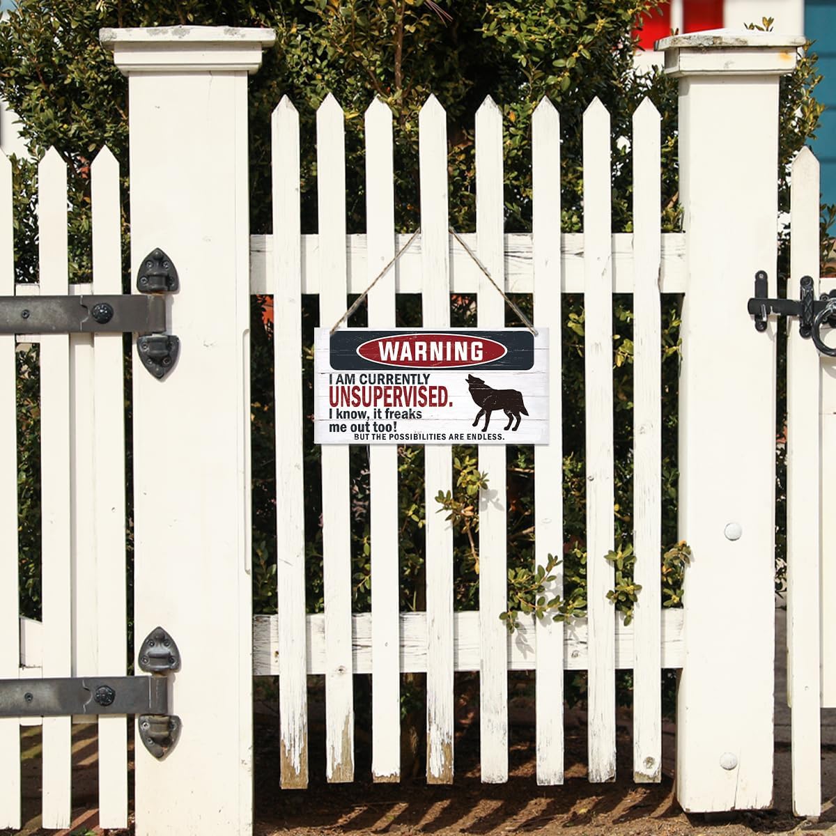 Warning Sign, Unsupervised Warning Wood Plaque Sign, Funny Door Signs, Decorative Wood Hanging Suspension Plaque, Farmhouse Wooden Wall Decor, Outdoor Hanging Wooden Signs