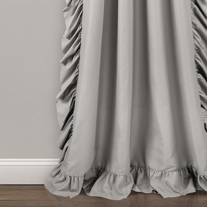 Lush Decor Reyna Ruffle Window Curtain Panel Set, Pair, 54" W x 95" L, Light Gray - Flowy Curtain - Romantic Ruffle Curtains for Bedroom, Living room, or Dining Room - Farmhouse & Cottage Home Decor