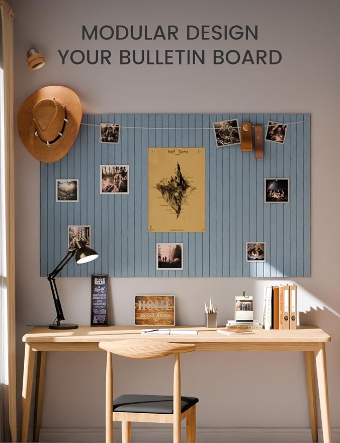 Fluxynara Large Felt Bulletin Board 36" x 24" Cork Board Alternative-6 Pack with 32 Safe Removable Adhesive Tabs, Cork Boards for Walls Cork Board for Home Office Classroom Pin Board-Dusty Blue