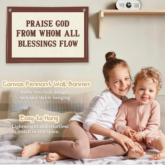 RTXLEZM Christian Home Decor, Praise God from Whom All Blessings Flow Christian Canvas Banner Wall Hanging, Retro Inspirational Bible Verse Wall Art Prints for Home Office Church Decor, 20x30 Inch